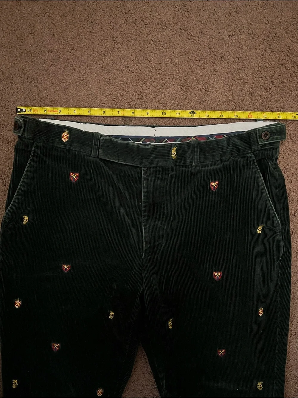 Polo Ralph Lauren Green Corduroy Embroidered Pants 36x34 Fit 36x27.5
